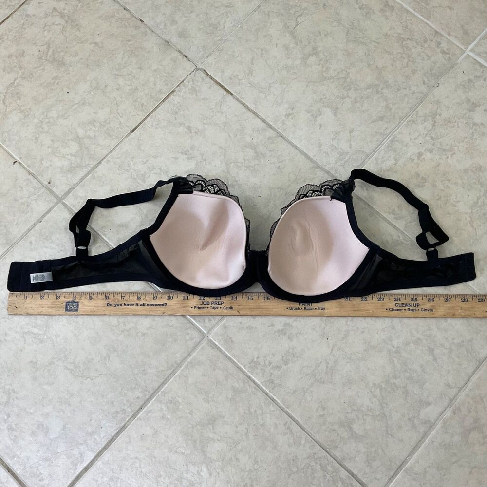 Paramour Beige Tempting Allover Lace Wire Bra 38D Black overlay 135061 - Picture 4 of 7